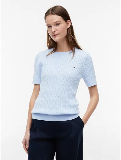 Tommy Hilfiger Cable-knit Short-sleeve Sweater In Blue