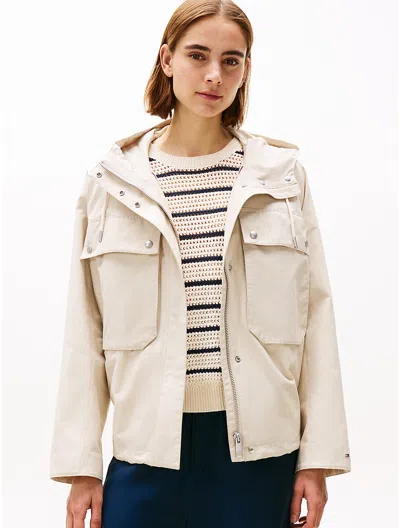 Tommy Hilfiger Short Hooded Parka In Ivory Petal