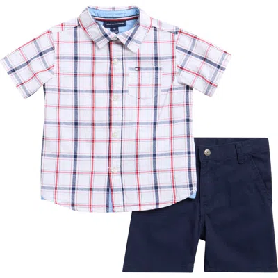 Tommy Hilfiger Kids'  Short Sleeve Button-up Shirt & Shorts Set In Blue
