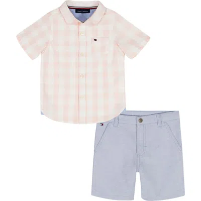 Tommy Hilfiger Babies'  Short Sleeve Button-up & Shorts Set In Brown