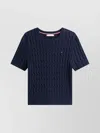 Tommy Hilfiger Short Sleeve Cable Knit Crew Top In Blue