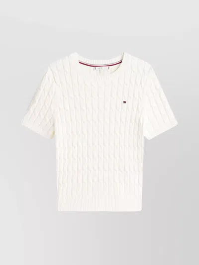 TOMMY HILFIGER SHORT SLEEVE CABLE KNIT CREW TOP