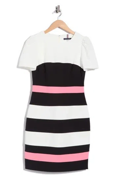 Tommy Hilfiger Short Sleeve Colorblock Sheath Dress In Ivo/blk/peony