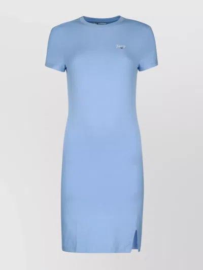 Tommy Hilfiger Short Sleeve Crew Neck Dress With Side Slit In Blue