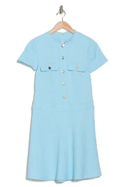 Tommy Hilfiger Short Sleeve Hopsack Weave Dress In Porcelain Blue