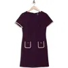 Tommy Hilfiger Short Sleeve Scuba Crepe Contrast Trim Dress In Purple