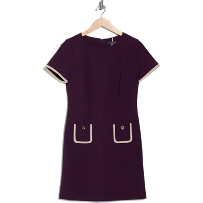 Tommy Hilfiger Short Sleeve Scuba Crepe Contrast Trim Dress In Purple