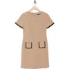 Tommy Hilfiger Short Sleeve Scuba Crepe Contrast Trim Dress In Neutral