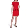 Tommy Hilfiger Short Sleeve Scuba Crepe Contrast Trim Dress In Red