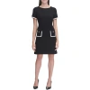 Tommy Hilfiger Petite Contrast-trim A-line Dress In Black,chino
