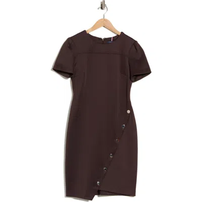 Tommy Hilfiger Short Sleeve Scuba Sheath Dress In Mink