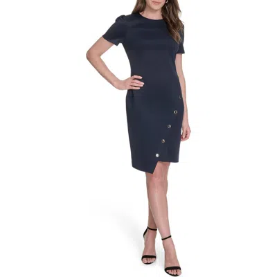 Tommy Hilfiger Short Sleeve Scuba Sheath Dress In Blue