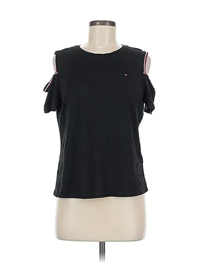 Pre-owned Tommy Hilfiger Short Sleeve Top Black Cold Shoulder Neckline Tops