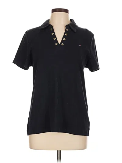 Pre-owned Tommy Hilfiger Short Sleeve Top Black Collared Neckline Tops