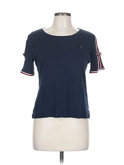 Pre-owned Tommy Hilfiger Short Sleeve Top Blue Crew Neck Tops