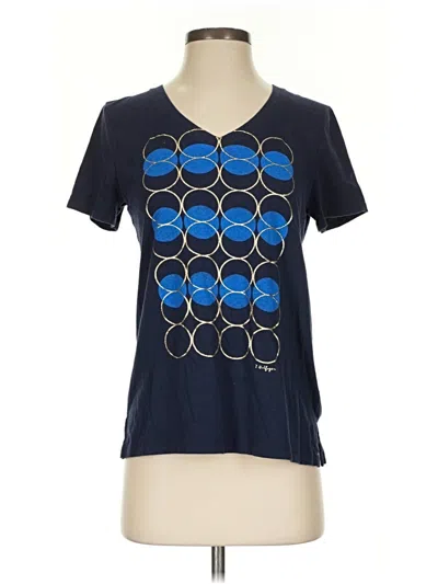 Pre-owned Tommy Hilfiger Short Sleeve Top Blue Keyhole Neckline Tops