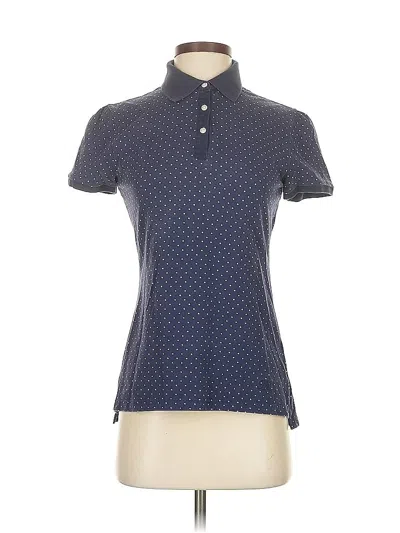 Pre-owned Tommy Hilfiger Short Sleeve Top Blue Polka Dots Pattern Mock Neckline Tops