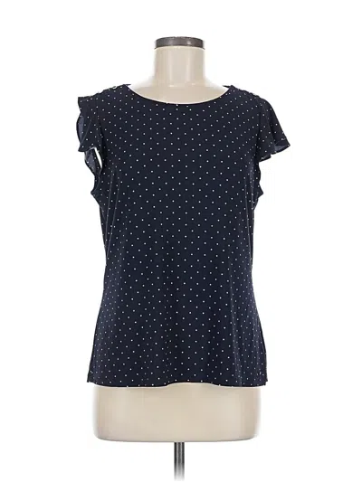 Pre-owned Tommy Hilfiger Short Sleeve Top Blue Polka Dots Pattern Ruffles Neckline Tops