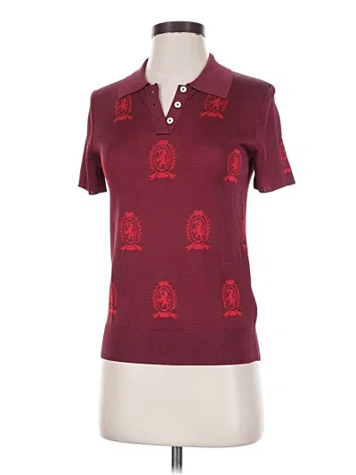 Tommy Hilfiger Short Sleeve Top Burgundy Collared Neckline Tops