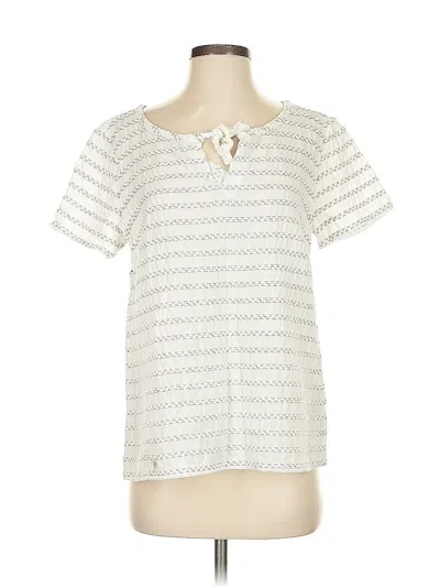 Pre-owned Tommy Hilfiger Short Sleeve Top Ivory Keyhole Neckline Tops In White