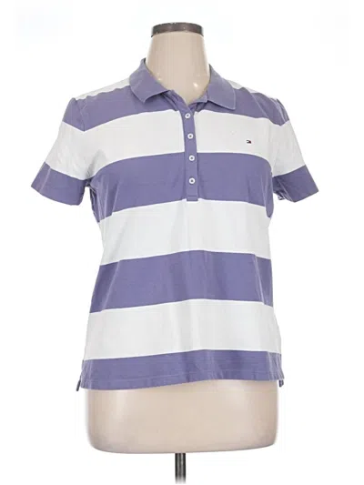 Pre-owned Tommy Hilfiger Short Sleeve Top Purple Collared Neckline Tops