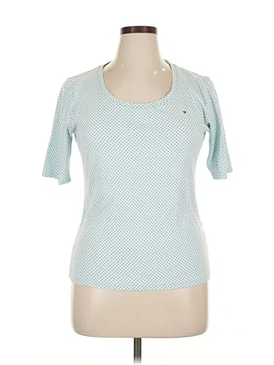 Pre-owned Tommy Hilfiger Short Sleeve Top Teal Scoop Neck Tops In Blue