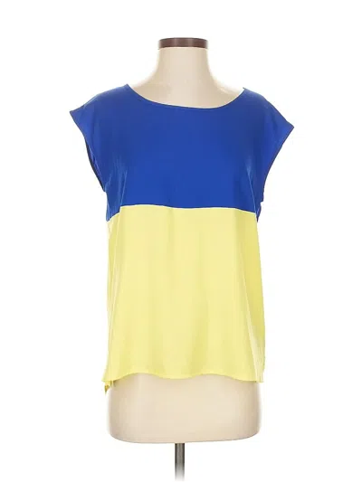 Pre-owned Tommy Hilfiger Short Sleeve Top Yellow Color Block Pattern Scoop Neck Tops