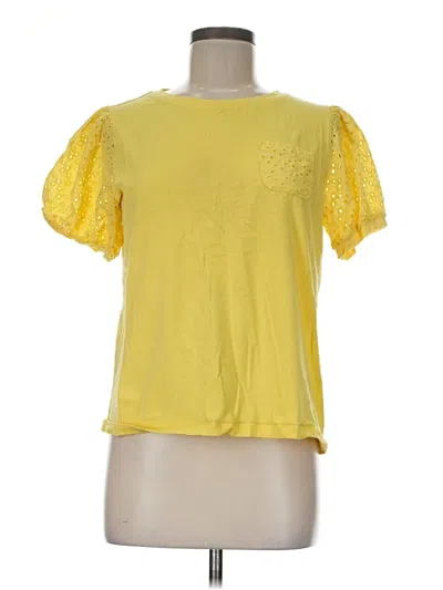 Pre-owned Tommy Hilfiger Short Sleeve Top Yellow Crew Neck Tops