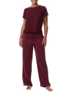 Tommy Hilfiger Short Sleeve Woven Pajama Set In Deep Rouge