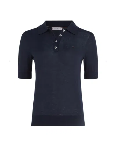 Tommy Hilfiger Short-sleeved Polo Shirt With Mini Logo In Desert Sky