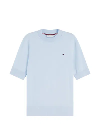 Tommy Hilfiger Short-sleeve Logo-embroidered Top In Blue