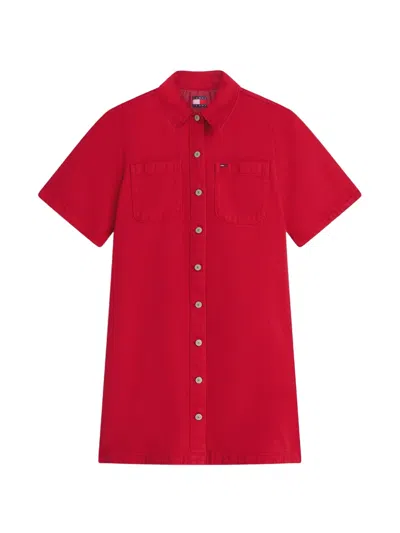 Tommy Hilfiger Short-sleeve Shirt Mini Dress In Red