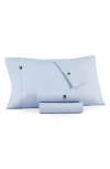 Tommy Hilfiger Signature 200 Thread Count Cotton Sheet Set In Light Blue