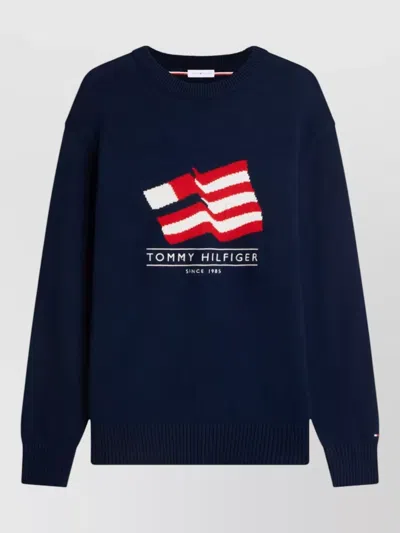 Tommy Hilfiger Signature Crew Neck Sweater Long Sleeves In Blue