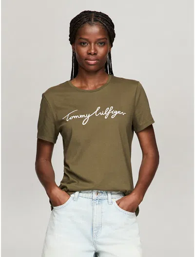 Tommy Hilfiger Signature Crewneck T In Army Green