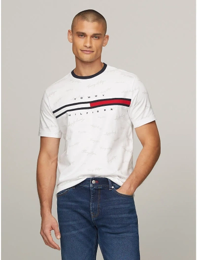 Tommy Hilfiger Signature Flag Stripe Logo T In Optic White