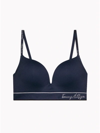 Tommy Hilfiger Signature Logo Push Up Bralette In Navy Blazer