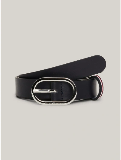 Tommy Hilfiger Signature Oval Buckle Leather Belt In Corp