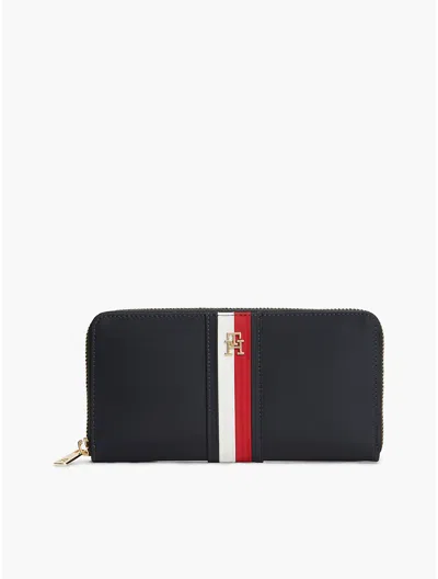 Tommy Hilfiger Signature Stripe Large Zip Wallet In Space Blue
