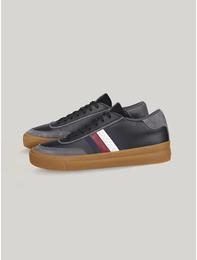 Tommy Hilfiger Signature Stripe Leather Sneaker In Black