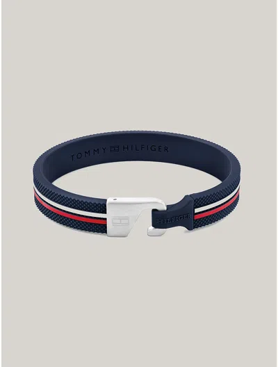 Tommy Hilfiger Signature Stripe Silicone Bracelet In Blue Silicone