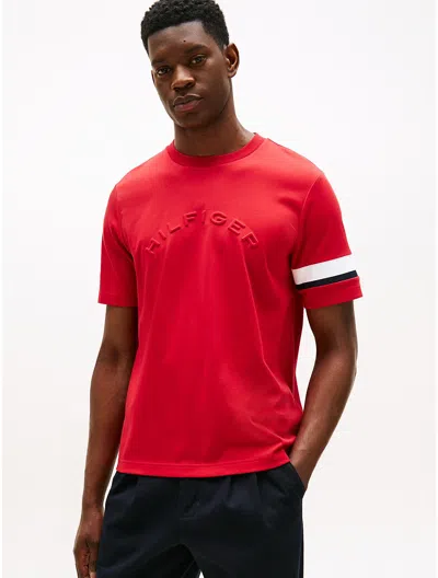 Tommy Hilfiger Signature Stripe Sleeve T In Red