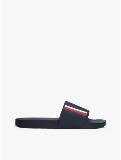 Tommy Hilfiger Signature Stripe Textured Pool Slide In Blue