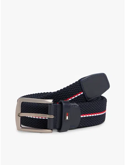 Tommy Hilfiger Signature Stripe Woven Elastic Belt In Blue