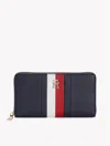 Tommy Hilfiger Signature Stripe Zip Wallet In Tommy Navy