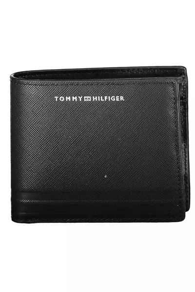 Tommy Hilfiger Sleek Black Leather Bifold Wallet With Coin Purse