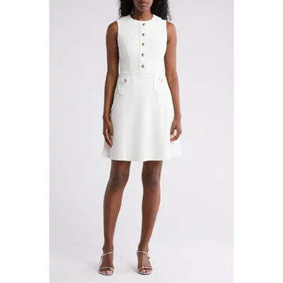 Tommy Hilfiger Sleeveless Basket Knit A-line Dress In Ivory