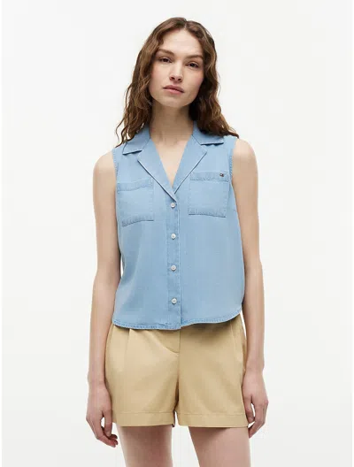Tommy Hilfiger Sleeveless Chambray Shirt In Blue