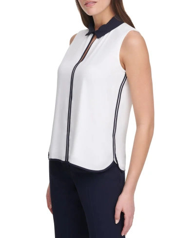 Tommy Hilfiger Sleeveless Collared Top In Ivory,midnight