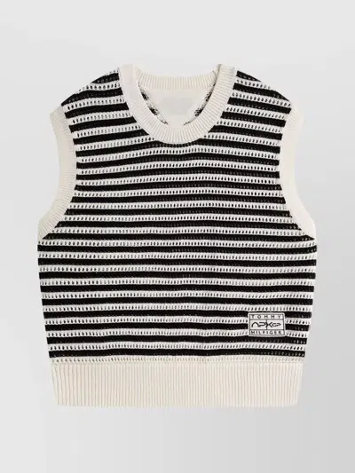 Tommy Hilfiger Sleeveless Crew Neck Striped Knitwear In Black